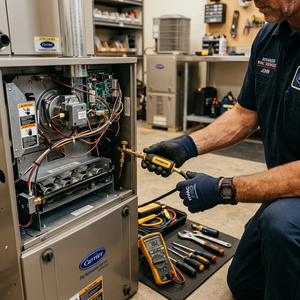 HVAC technician performing maintenance